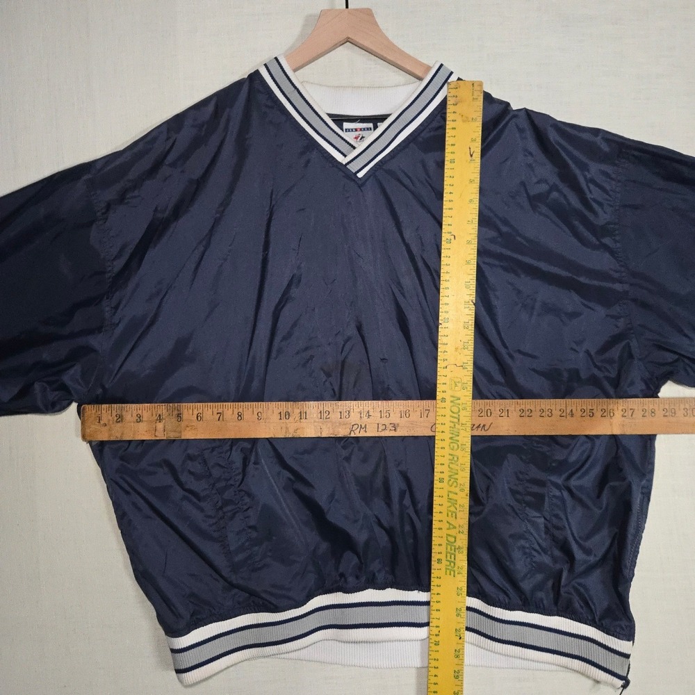 Vtg Jerzees Mens 2X Windbreaker Navy Blue V-Neck Pullover Ribbed Trim Side Zip - Picture 4 of 9